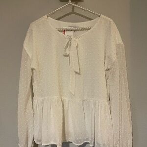 Cupcakes & Cashmere White Tie Front Peplum Blouse - Small